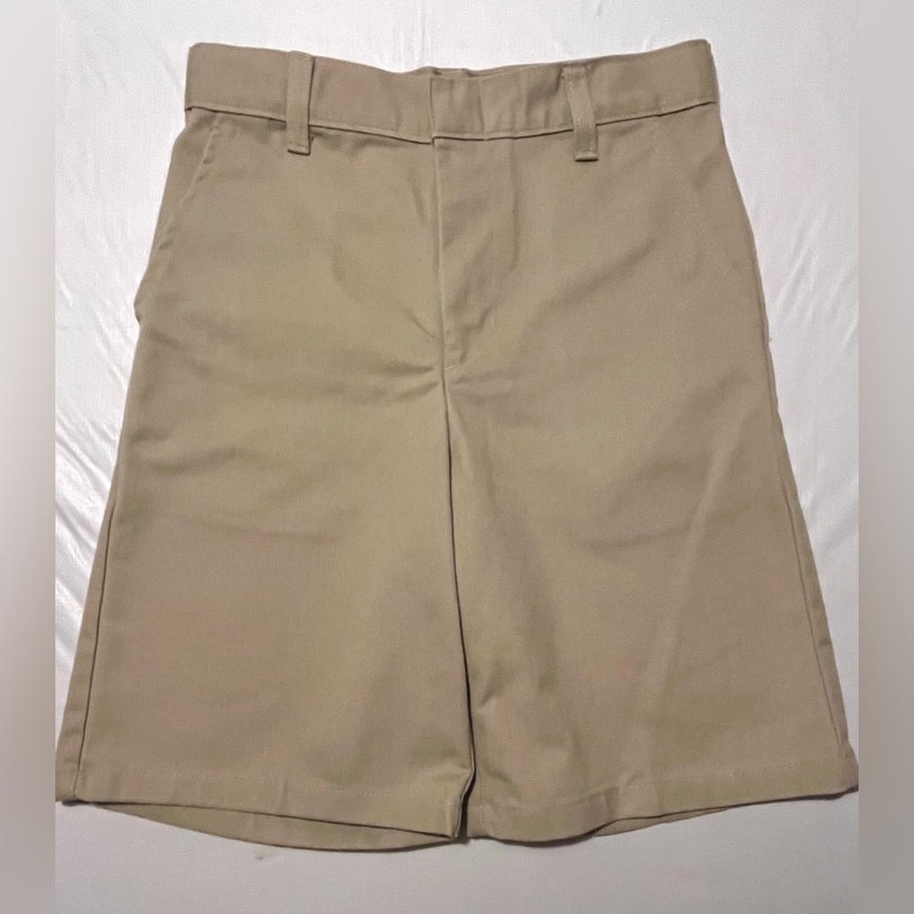 Khaki Youth Boy Size 10 Regular Beige Flat Front Uniform Shorts waist 25”